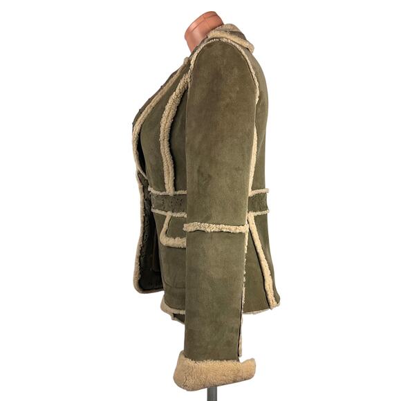 Y2K Shearling Sheepskin Fur Leather Blazer Jacket XS-S Mos - Picture 7 of 14